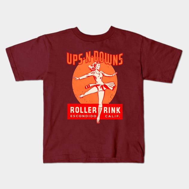 Ups n Downs Escondido California Roller Rink Kids T-Shirt by retropetrol